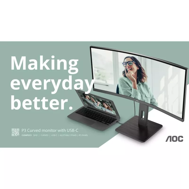 AOC CU34P3CV monitorius 86,4 cm (34 colių) 3440 x 1440 pikselių UltraWide Quad HD LED juodas