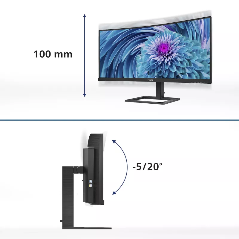 Philips E Line 346E2CUAE/00 monitor 86,4 cm (34 colių) 3440 x 1440 pikselių Wide Quad HD+ LCD juodas