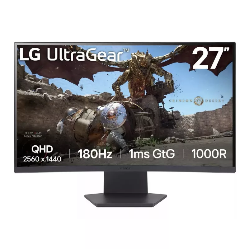 27 colių lenktas žaidimų monitorius LG 27GS60QC-B — 27 colių VA QHD 2560x1440, 180 Hz, 1 ms, HDR10, FreeSync, 1000R