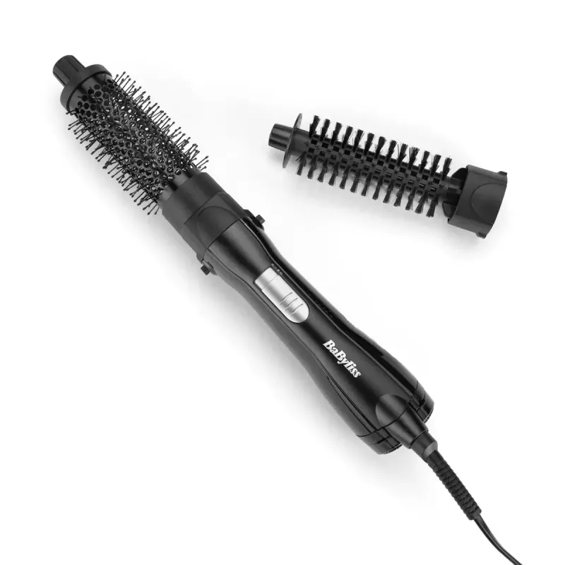 Tiesinimo šepetys BABYLISS AS82E – keraminis kaitinimas, 800 W, 2 temperatūros lygiai, 2 šepečių antgaliai, 2 m besisukantis laidas, juodas