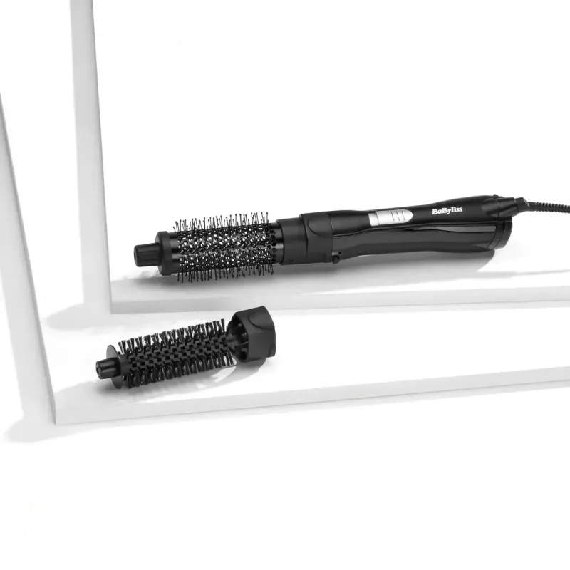 Tiesinimo šepetys BABYLISS AS82E – keraminis kaitinimas, 800 W, 2 temperatūros lygiai, 2 šepečių antgaliai, 2 m besisukantis laidas, juodas