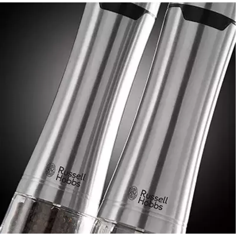 Russell Hobbs 23460-56 druskos ir pipirų malūnėlių rinkinys – nerūdijantis plienas, keraminiai mechanizmai, baterijomis maitinamas