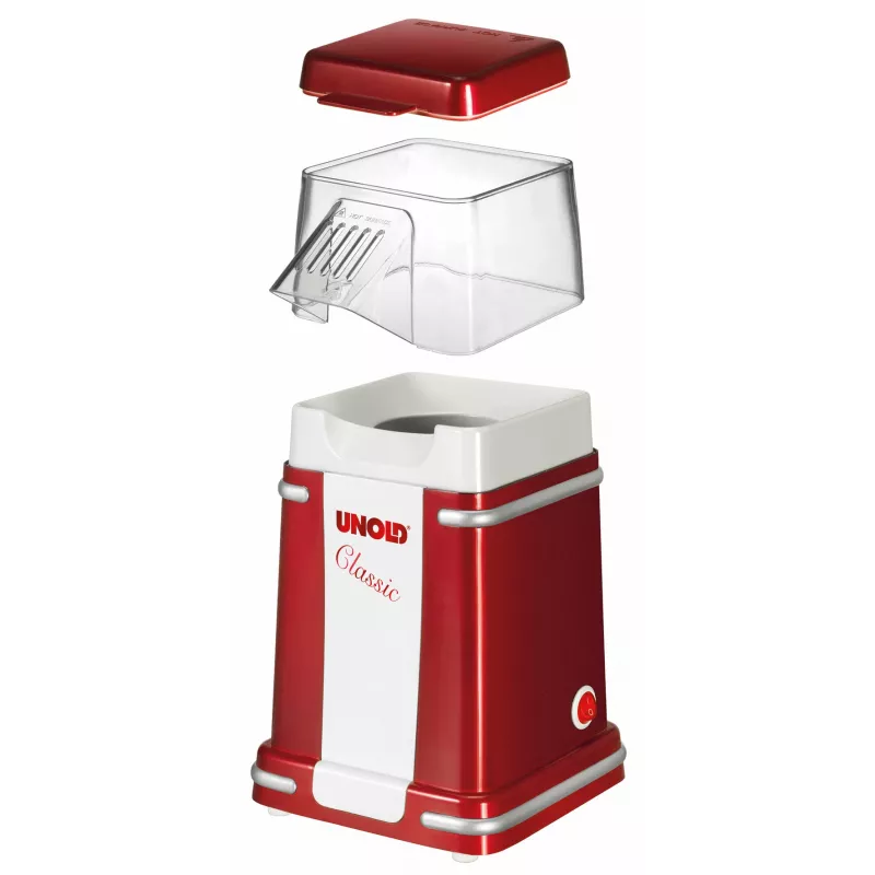 Unold Classic kukurūzų spragintuvas, raudonas, sidabrinis, baltas, 900 W