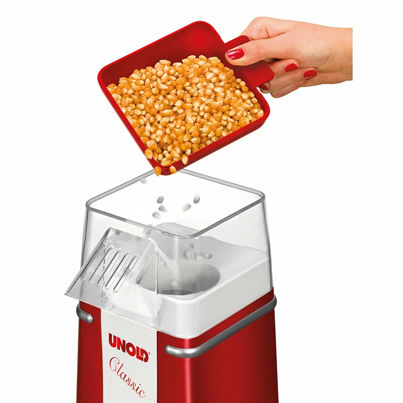 Unold Classic kukurūzų spragintuvas, raudonas, sidabrinis, baltas, 900 W