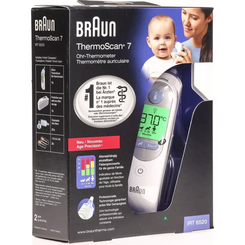 Braun ThermoScan 7 IRT6520 ausinis termometras su Age Precision technologija