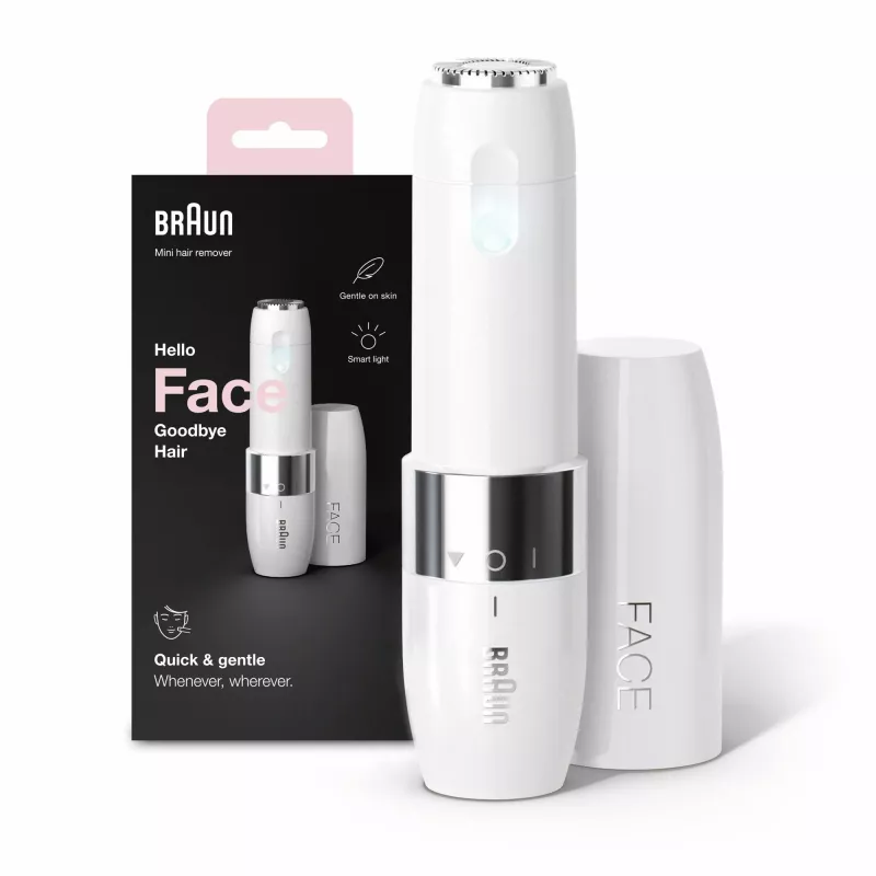 Braun Face FS1000 mini elektrinis veido plaukelių šalintuvas moterims - baltas