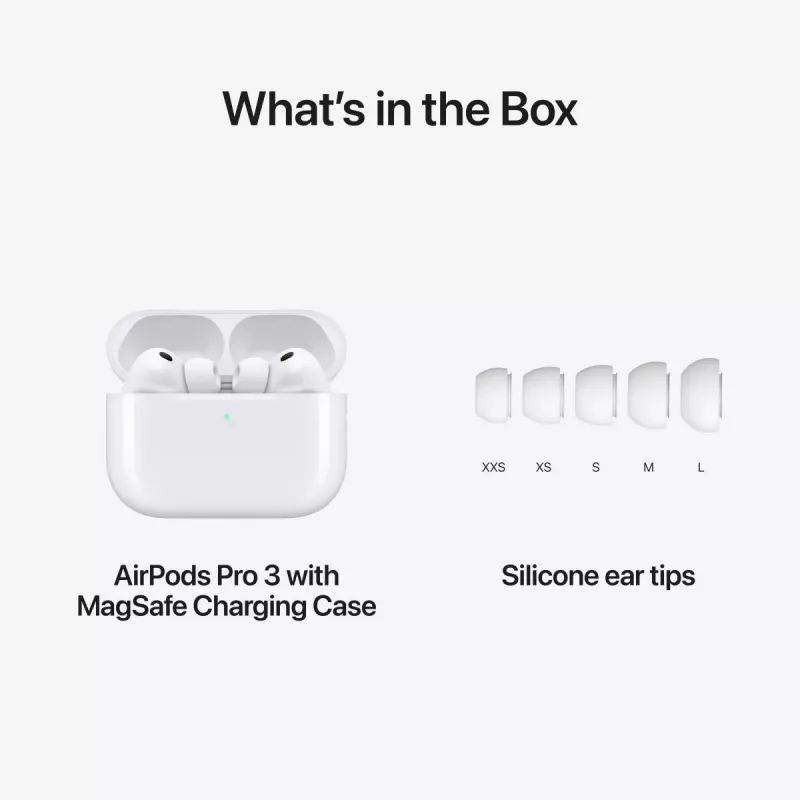 Ausinės Apple AirPods Pro (3 kartos) – Tikrai belaidės, H2 lustas, IP57, USB-C įkrovimo dėklas, ANC, Skaidrumo režimas