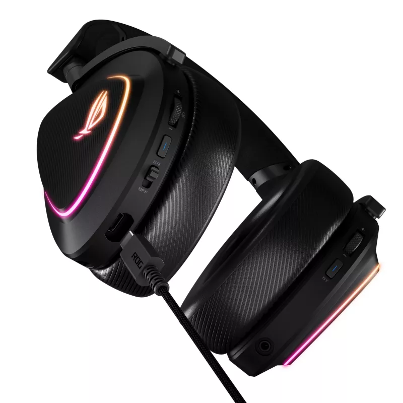Ausinės ASUS ROG DELTA II, laidinės/belaidės, žaidimų, USB-C, Bluetooth, juodos