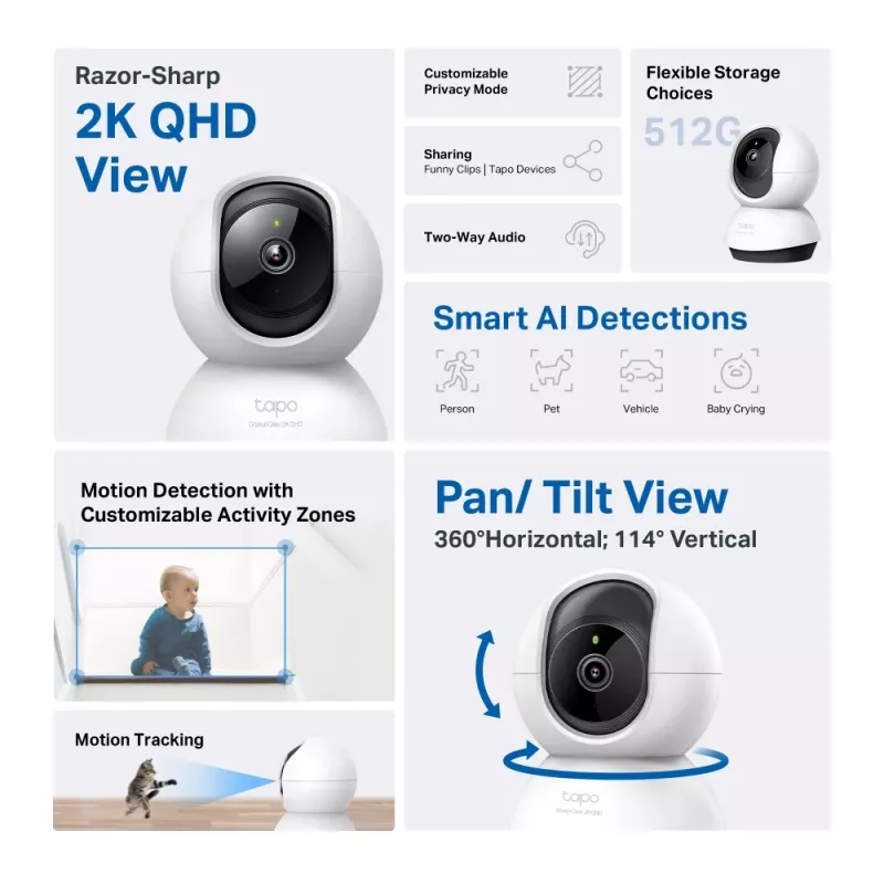 TP-Link Tapo Pan/Tilt AI namų apsaugos belaidė IP kamera
