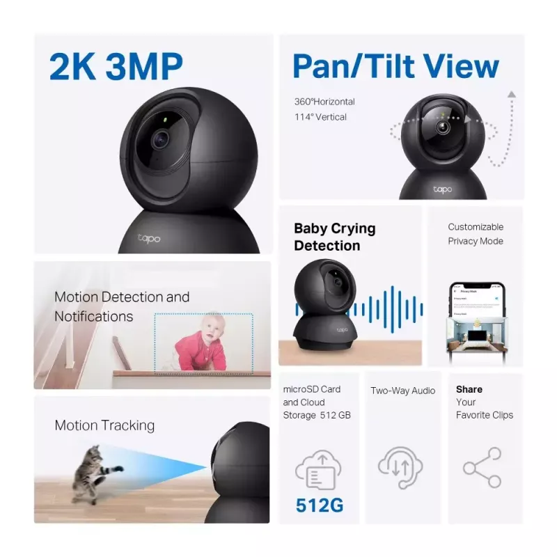TP-Link Tapo C211 2K belaidė IP stebėjimo kamera su panoraminiu pasukimu