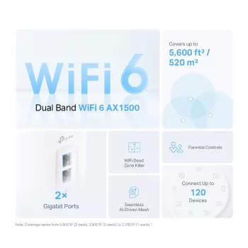 TP-Link Deco X10 AX1500 viso namo „Mesh“ Wi-Fi 6 sistema (3 vnt.), balta