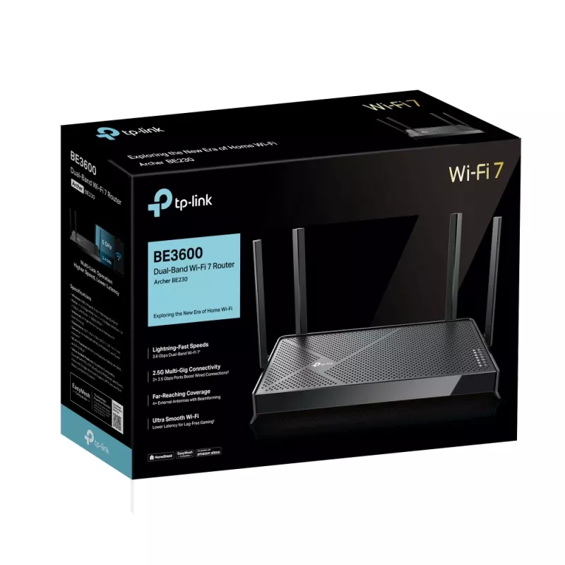 TP-Link Archer BE230 belaidis maršrutizatorius 2.5 Gigabit Ethernet dviejų juostų (2.4 GHz / 5 GHz) Juodas
