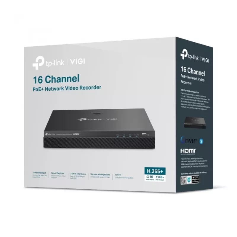 TP-Link VIGI NVR2016H-16MP tinklinis vaizdo registratorius, juodas
