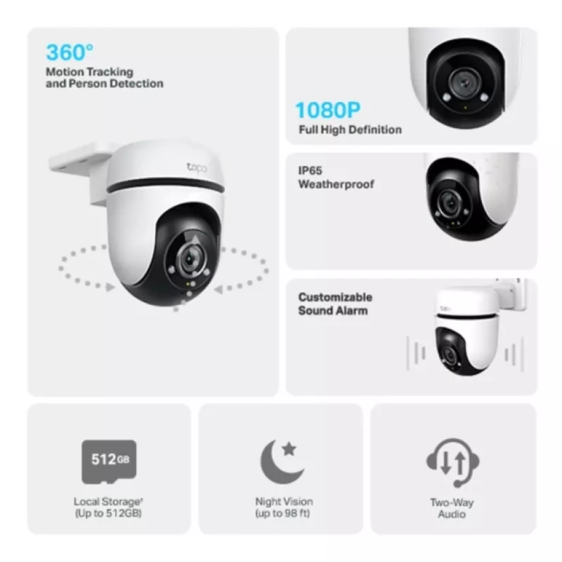 TP-Link Tapo lauko PTZ apsaugos WiFi kamera, IP apsaugos kamera, vidaus ir lauko, belaidė, Amazon Alexa ir Google Assistant, vidinė, CE, FCC, RoHS, RCM