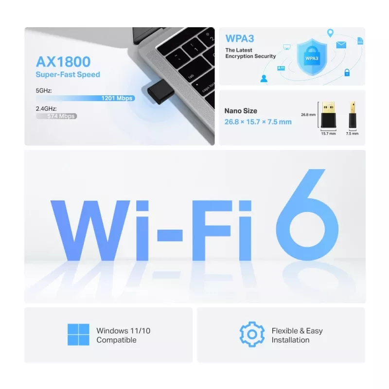 TP-Link Archer AX1800 Nano Wi-Fi 6 belaidis USB adapteris