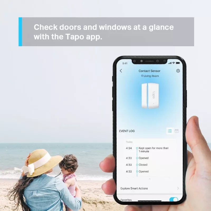 TP-Link Tapo belaidis kontaktinis jutiklis, baltas, 922 MHz, durims/langams, 0–40 °C, CR2032