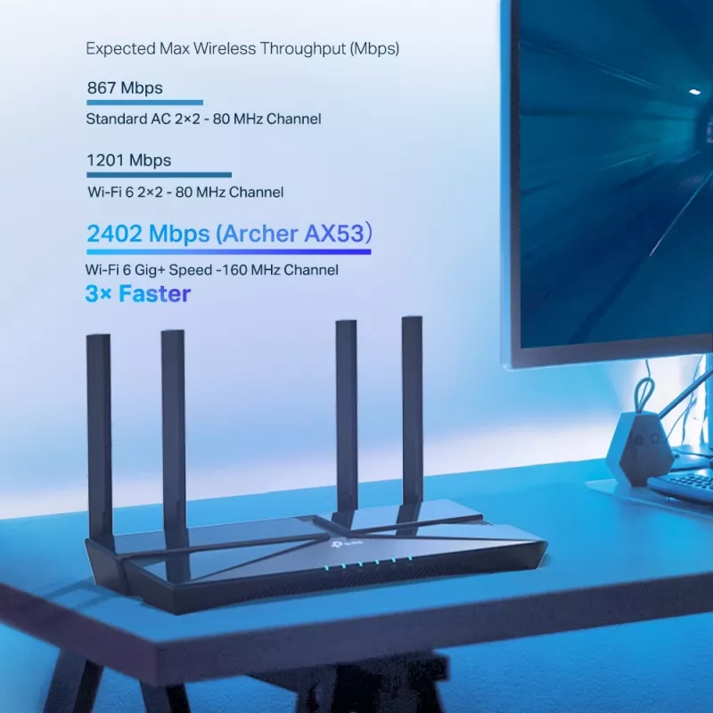 TP-Link Archer AX53 belaidis maršrutizatorius Gigabit Ethernet dviejų juostų (2,4 GHz / 5 GHz) Juoda