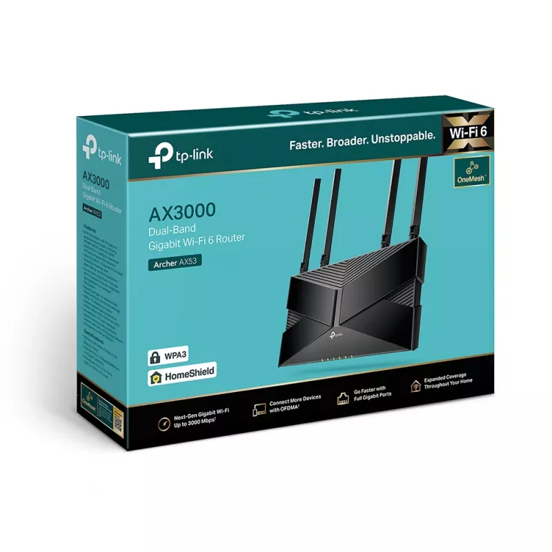 TP-Link Archer AX53 belaidis maršrutizatorius Gigabit Ethernet dviejų juostų (2,4 GHz / 5 GHz) Juoda