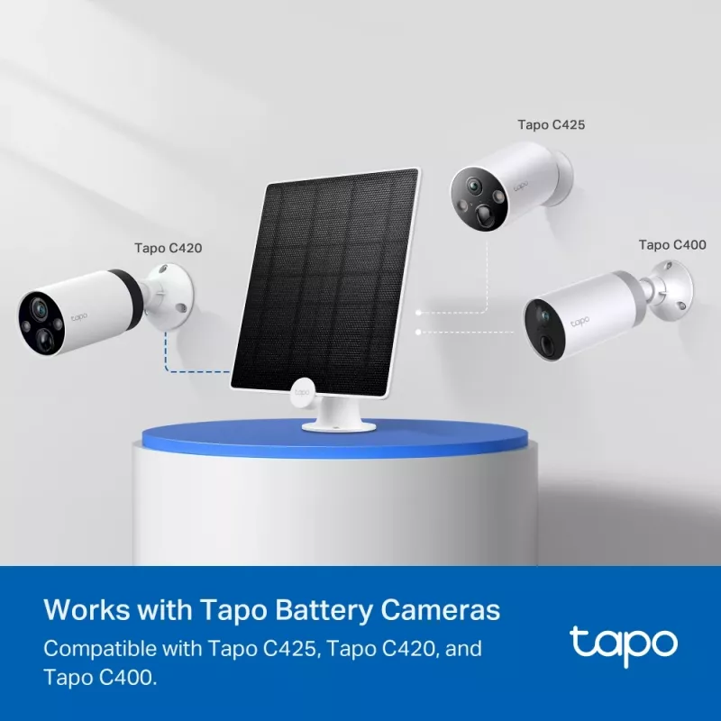 TP-Link Tapo A200 saulės baterijos skydelis, 4,5 W, 5,2 V, 0-360°, IP65, Micro-USB, skirtas Tapo C425, C420, C400