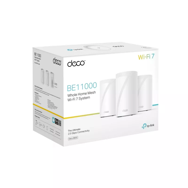 TP-Link BE9300 Viso namo „Mesh“ Wi-Fi 7 sistema (Tri-Band), balta, vidinė, „Mesh“ sistema, trijuostė (2,4 GHz / 5 GHz / 6 GHz), Wi-Fi 7 (802.11be), 9214 Mbit/s