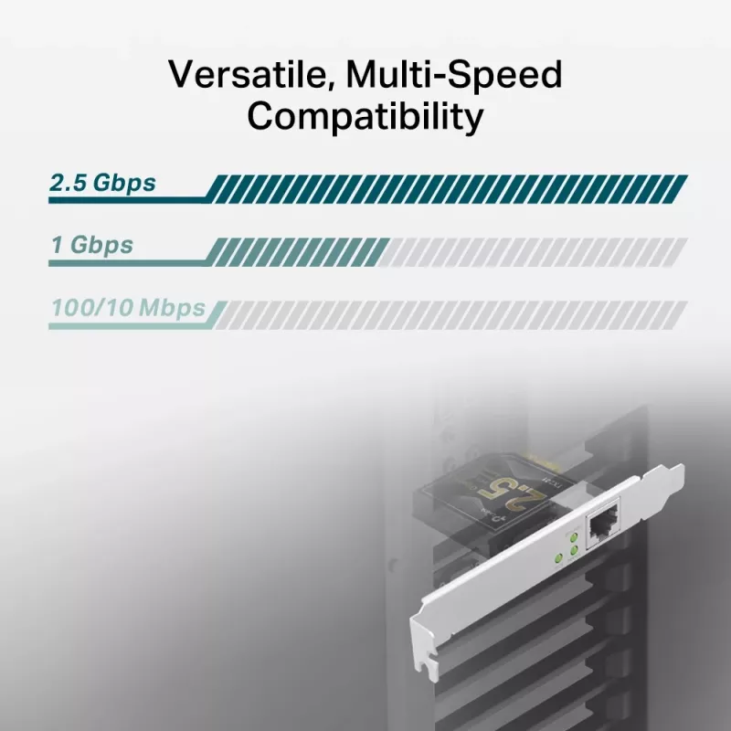 TP-Link TX201 2.5G PCIe tinklo adapteris, vidinis, laidinis, PCI Express, Ethernet, 2500 Mbit/s, juoda, pilka