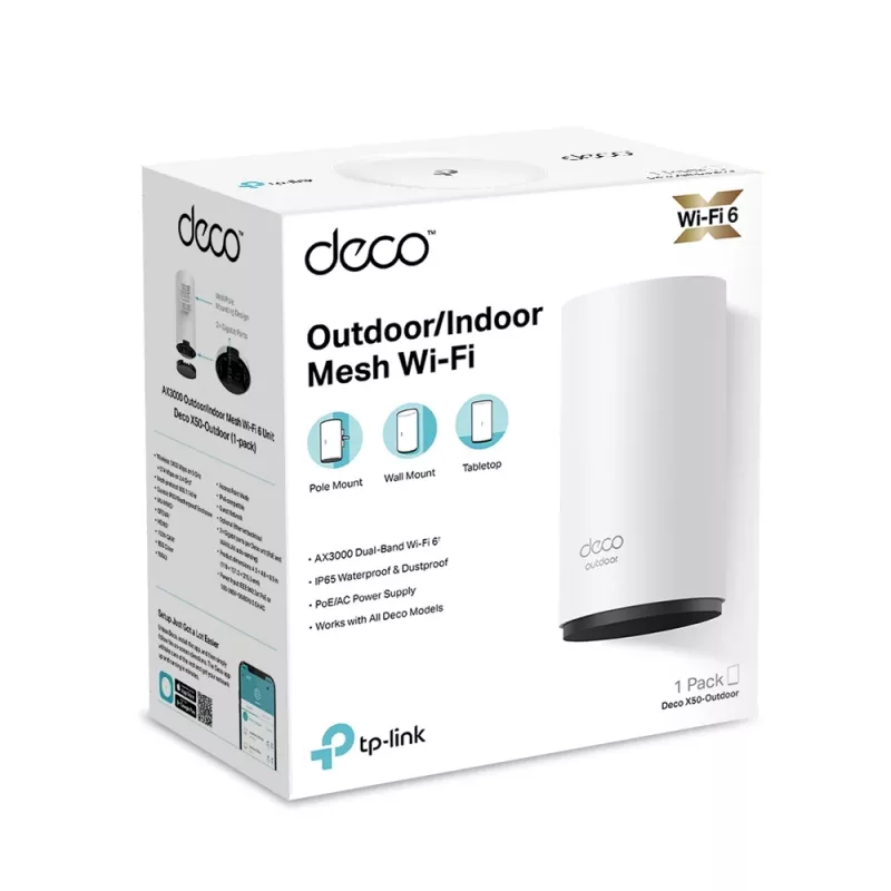 TP-Link Deco X50-Outdoor AX3000 lauko / vidaus belaidis maršrutizatorius su Wi-Fi 6 ir tinklo valdymu