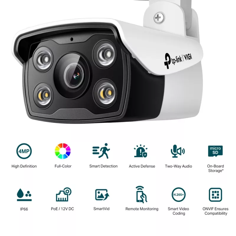 TP-Link VIGI 4MP lauko visos spalvos kulkos formos IP kamera