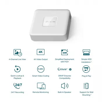 TP-Link VIGI 4 kanalų PoE+ tinklinis vaizdo registratorius NVR1004H-4P