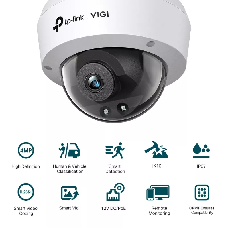 TP-Link VIGI C240I 4MP IR Kupolinė IP kameros rinkinys, vidaus ir lauko, laidinis, juoda/balta
