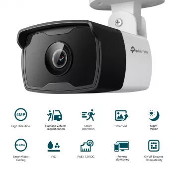 TP-Link VIGI C340I 4MM lauko IP stebėjimo kamera, 4 MP, 2560x1440, 4 mm objektyvas, IP67, PoE