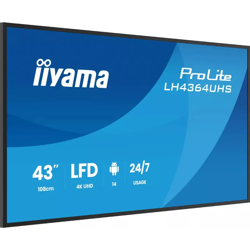 Skaitmeninės reklamos plokščiasis ekranas iiyama LH4364UHS-B1AG 43 colių LED 4K Ultra HD