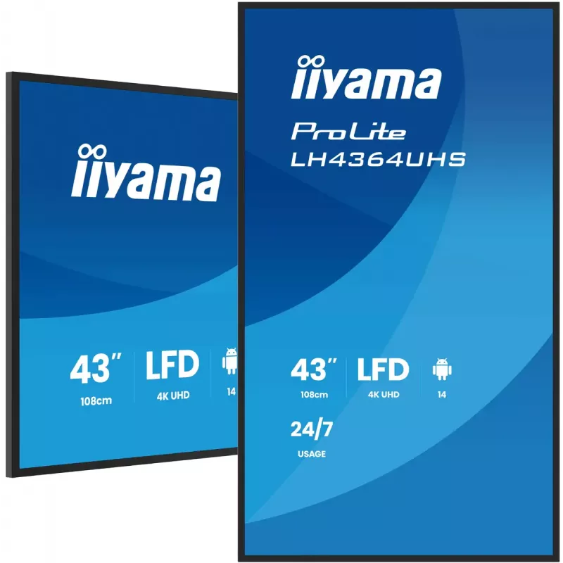 Skaitmeninės reklamos plokščiasis ekranas iiyama LH4364UHS-B1AG 43 colių LED 4K Ultra HD
