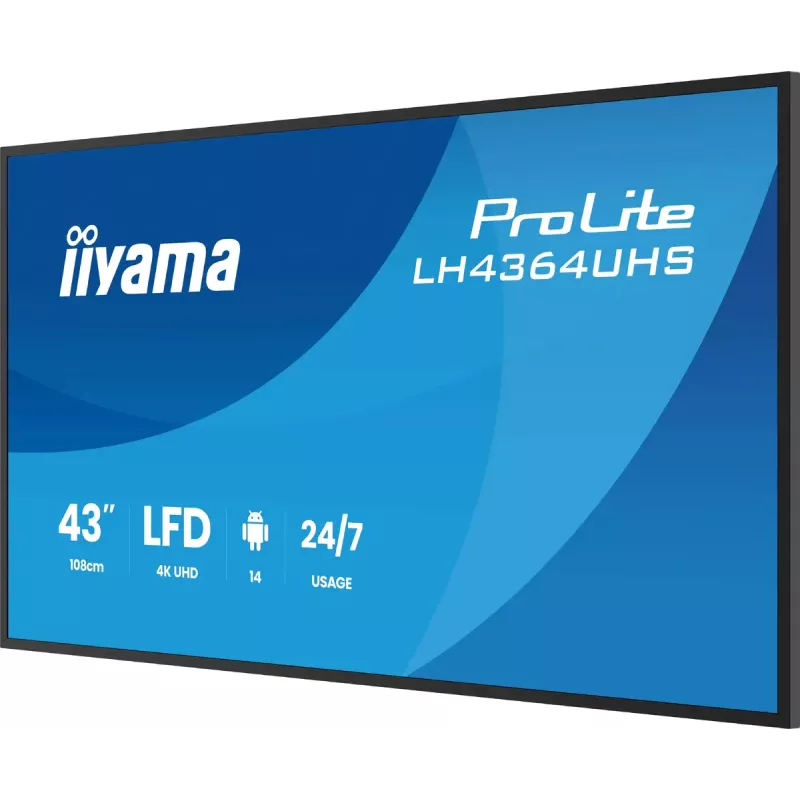 Skaitmeninės reklamos plokščiasis ekranas iiyama LH4364UHS-B1AG 43 colių LED 4K Ultra HD