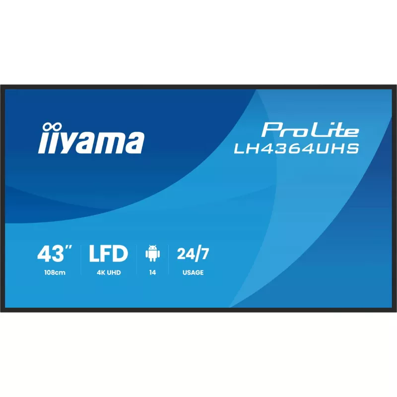 Skaitmeninės reklamos plokščiasis ekranas iiyama LH4364UHS-B1AG 43 colių LED 4K Ultra HD