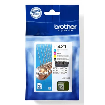 Originalus Brother LC-421VAL rašalo kasetės PagePack (4 vnt.) – juoda, žydra, rausvai raudona, geltona – standartinė išeiga