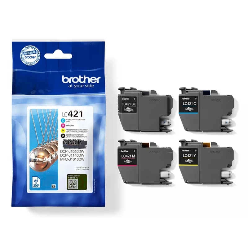 Originalus Brother LC-421VAL rašalo kasetės PagePack (4 vnt.) – juoda, žydra, rausvai raudona, geltona – standartinė išeiga