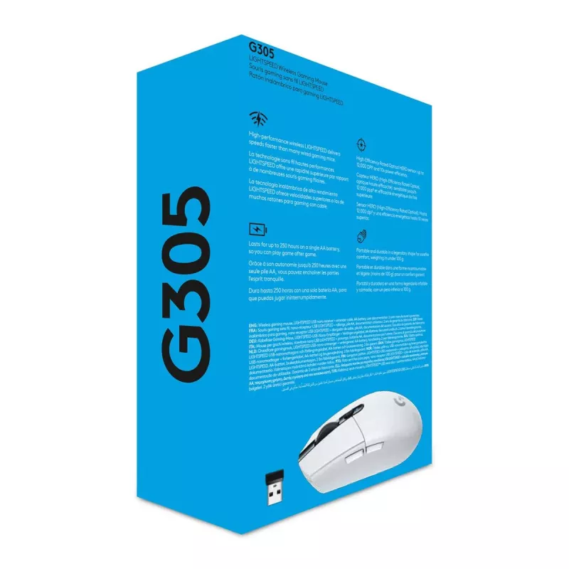 LOGITECH G305 Lightspeed belaidė žaidimų pelė balta