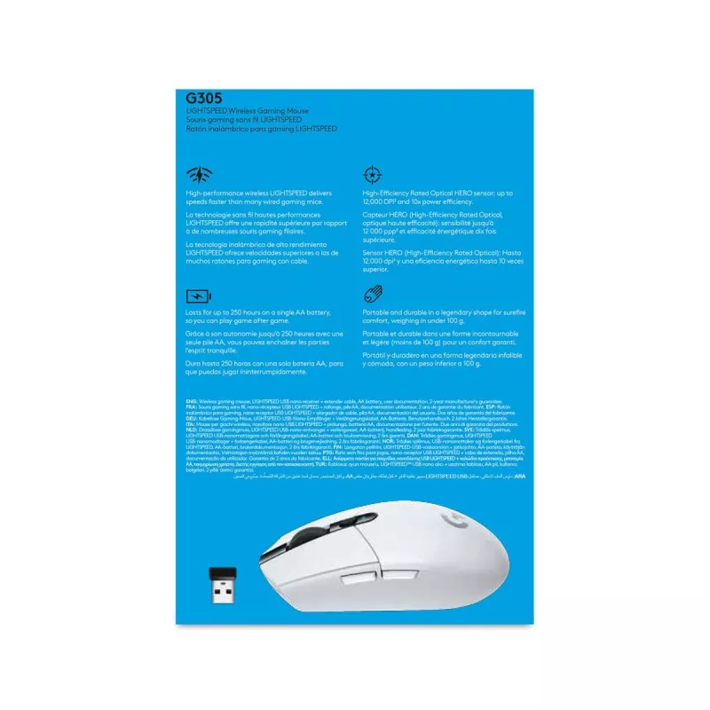 LOGITECH G305 Lightspeed belaidė žaidimų pelė balta