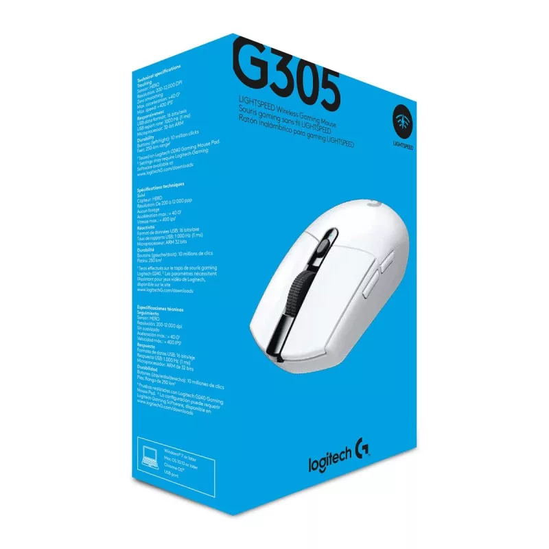 LOGITECH G305 Lightspeed belaidė žaidimų pelė balta