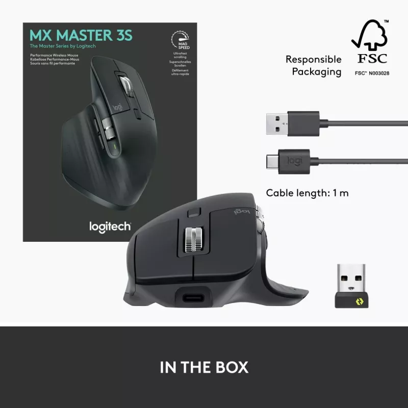 LOGITECH MX Master 3S - Belaidė pelė - Grafitas