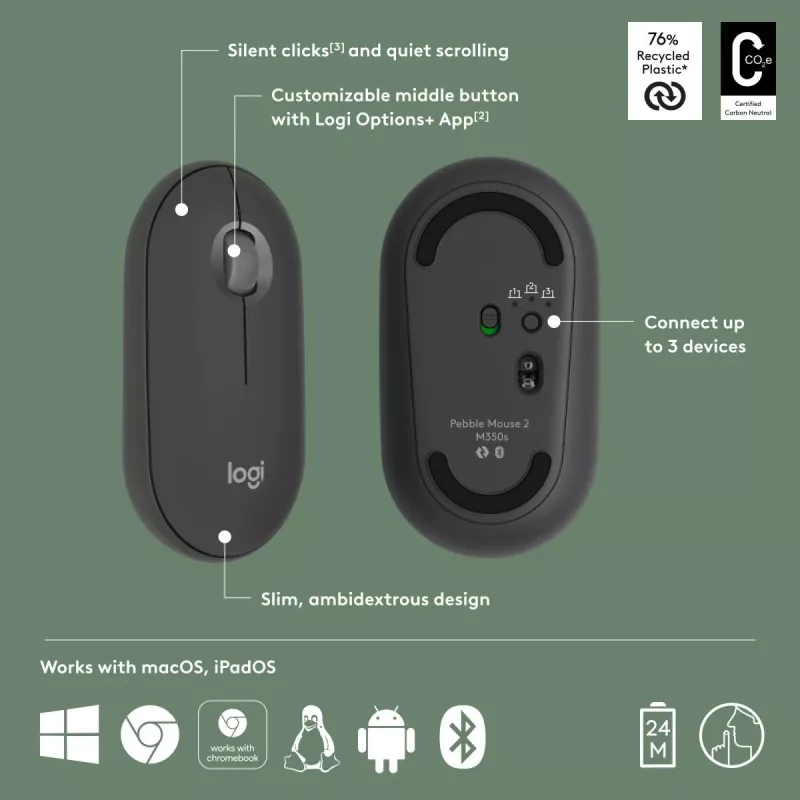 Pelė Logitech M350S Black USB Optinė Belaidė
