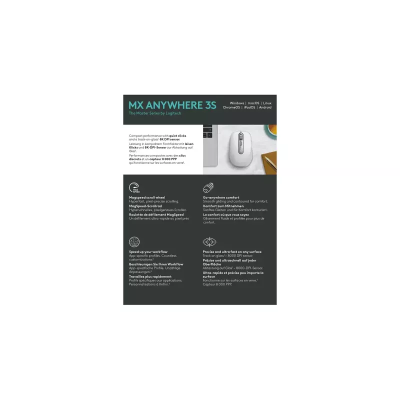 Pelė Logitech MX Anywhere 3S RF Wireless + Bluetooth