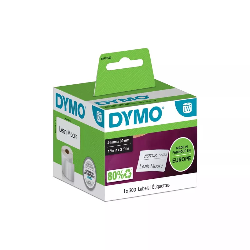 DYMO S0722560 Mažos vardinės etiketės LabelWriter | 41 mm x 89 mm | Lipnios | 300 vnt. rulone