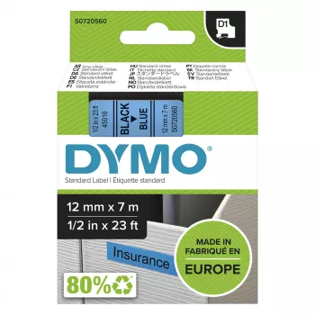 DYMO Authentic D1 lipdukai | juodas spausdinimas ant mėlynos juostos | 12 mm x 7 m | savaime lipnūs lipdukai LabelManager etikečių spausdintuvams | pagaminti Europoje