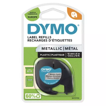 DYMO LetraTag Metalinės etiketės | Autentiškos | Juodas spaudinys ant metalinio sidabro | 12mm x 4m | Lipnios universalios etiketės LetraTag etikečių spausdintuvams