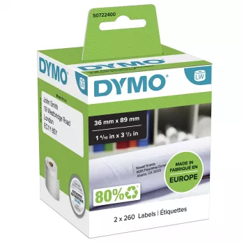 DYMO Authentic LabelWriter dideli adresų lipdukai | 36 mm x 89 mm | lipnūs | 2 ritės po 260 (520 lengvai nuplėšiamų lipdukų) | LabelWriter etikečių spausdintuvams | Pagaminta Europoje