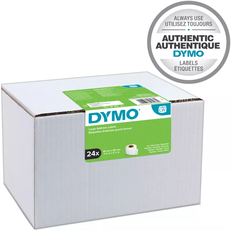 DYMO Authentic LabelWriter dideli adresų lipdukai | 36 mm x 89 mm | lipnūs | 2 ritės po 260 (520 lengvai nuplėšiamų lipdukų) | LabelWriter etikečių spausdintuvams | Pagaminta Europoje