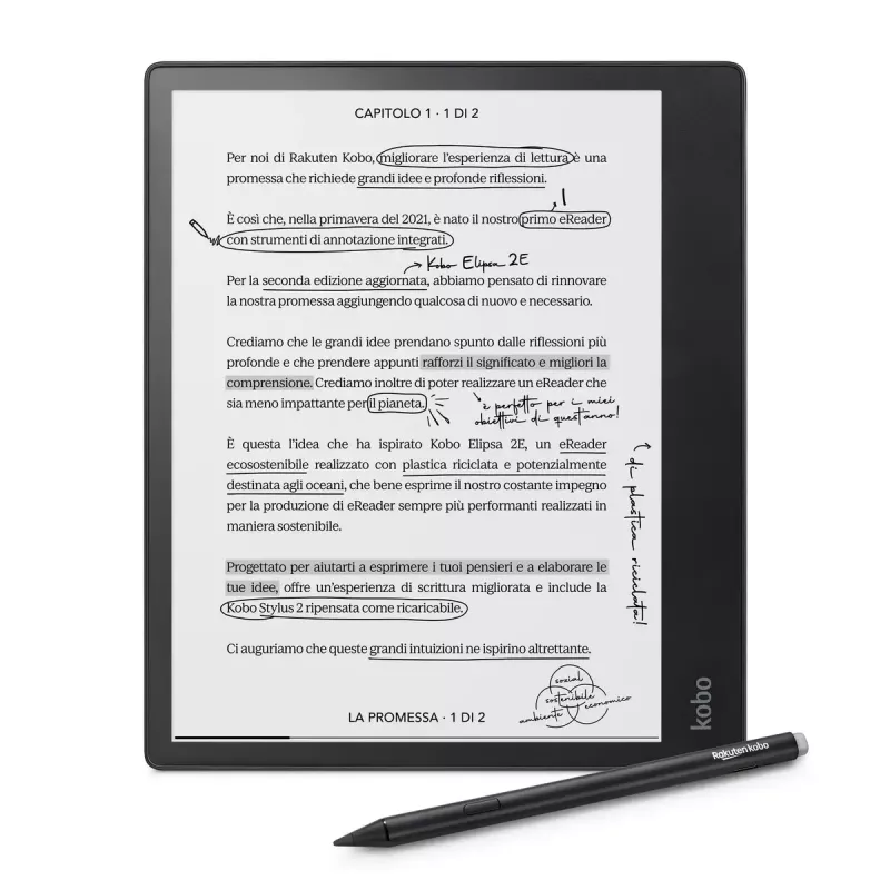 E-knygų skaitytuvas Kobo Elipsa 2E — 10,3 colio E Ink Carta, 32 GB, Wi‑Fi, rašiklis, USB‑C, juodas