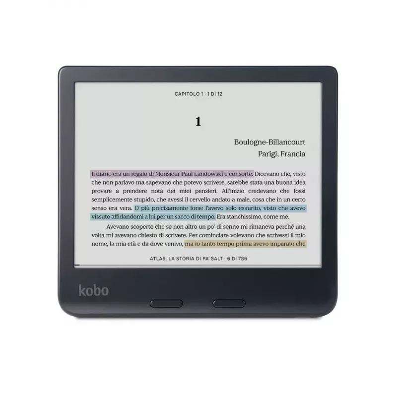 E. knygų skaitytuvė Kobo Libra Colour 7 colių E Ink Kaleido, 32 GB, 1264×1680, Wi‑Fi, Bluetooth, atspari vandeniui, USB‑C