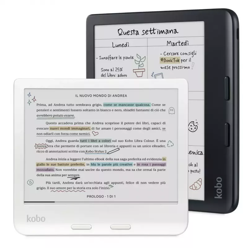 E. knygų skaitytuvė Kobo Libra Colour 7 colių E Ink Kaleido, 32 GB, 1264×1680, Wi‑Fi, Bluetooth, atspari vandeniui, USB‑C